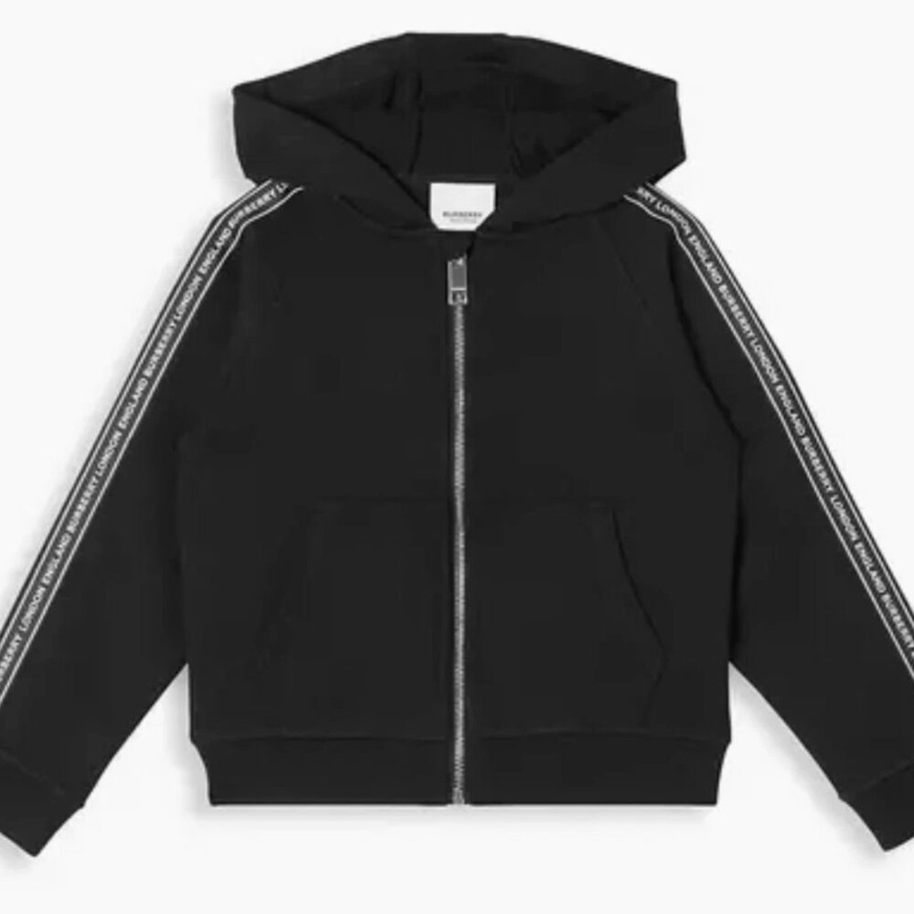 Burberry Boy Corwyn Logo Tape Hooded Zipper Jacket Hoodie Coat, Black, Sz 3Y NWT